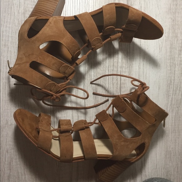 Marc Fisher Shoes - Marc Fisher Tan Suede Lace-Up Block Sandal